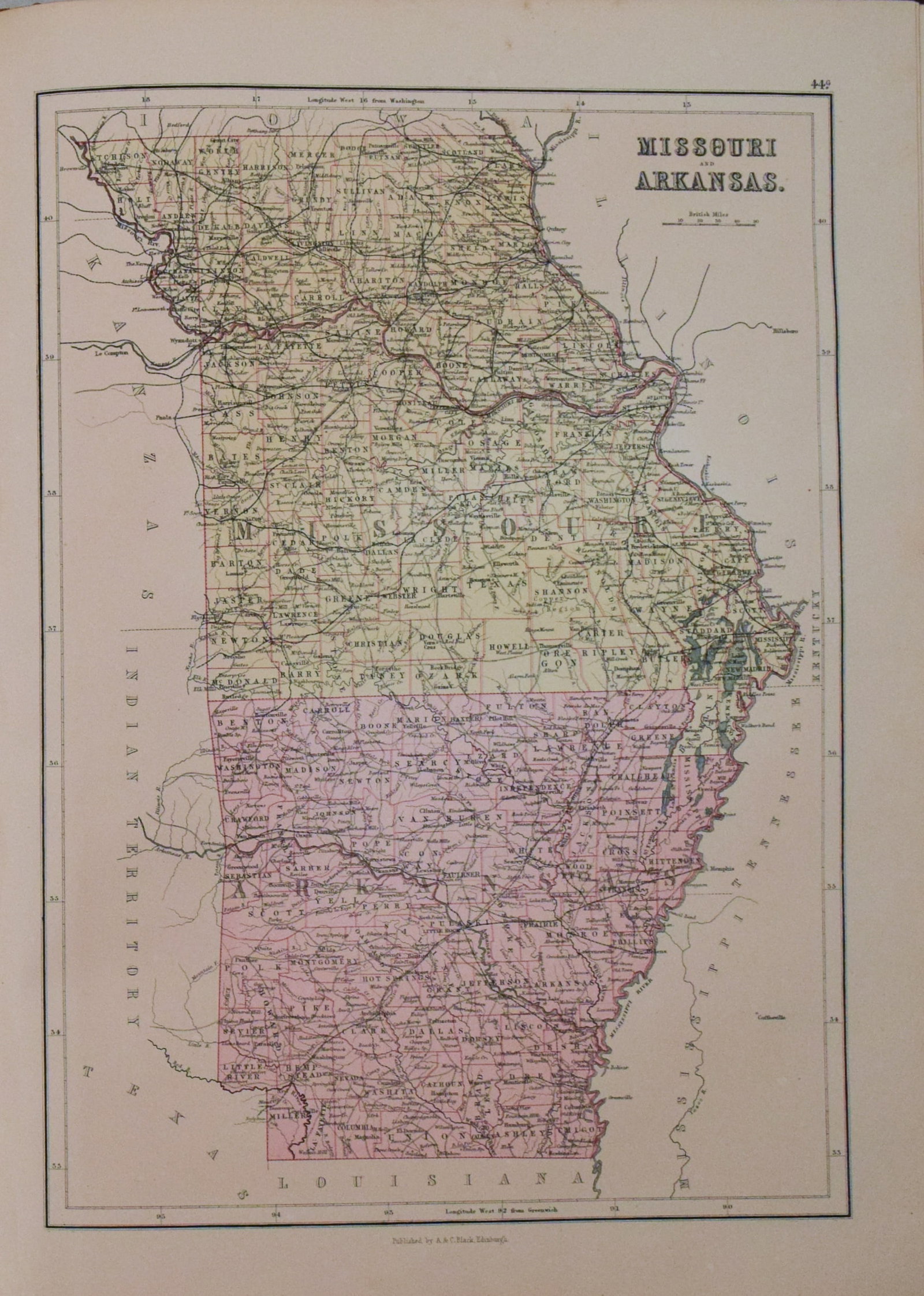 1892 Black Map of US Midwest to Tennessee and Arkansas on Four Sheets - 2