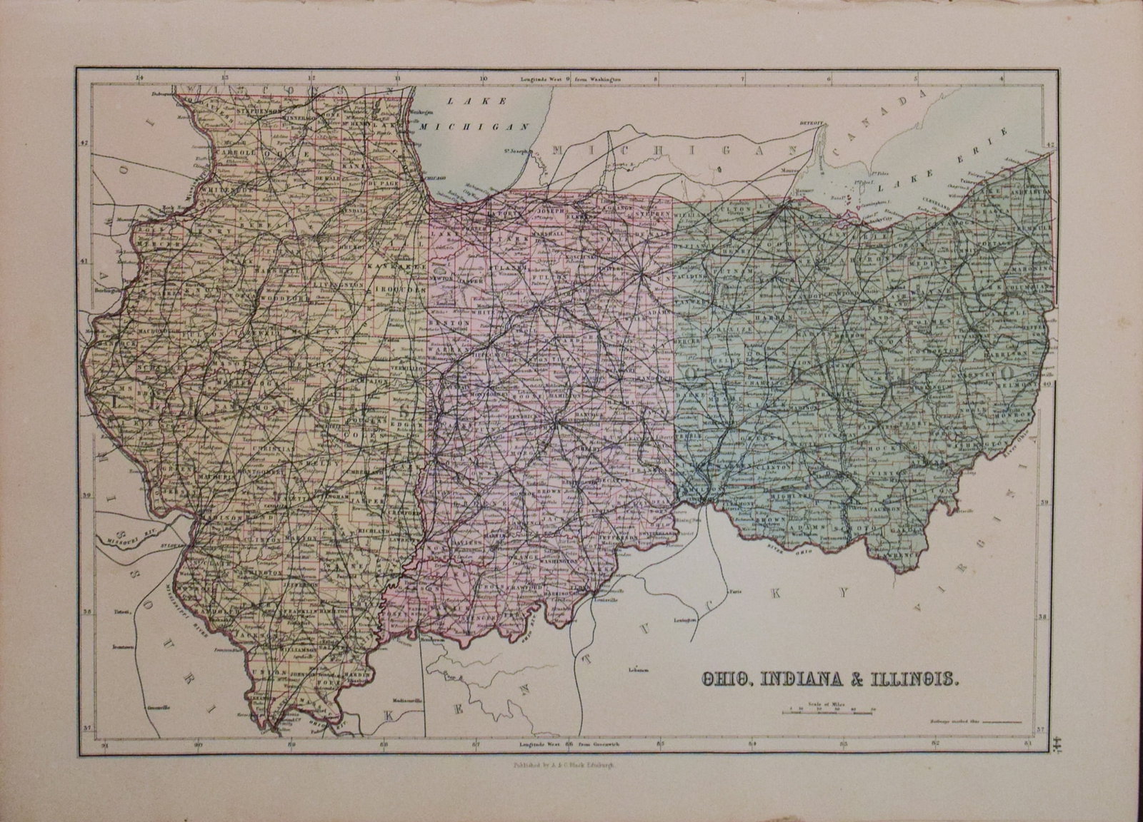 1892 Black Map of US Midwest to Tennessee and Arkansas on Four Sheets - 3