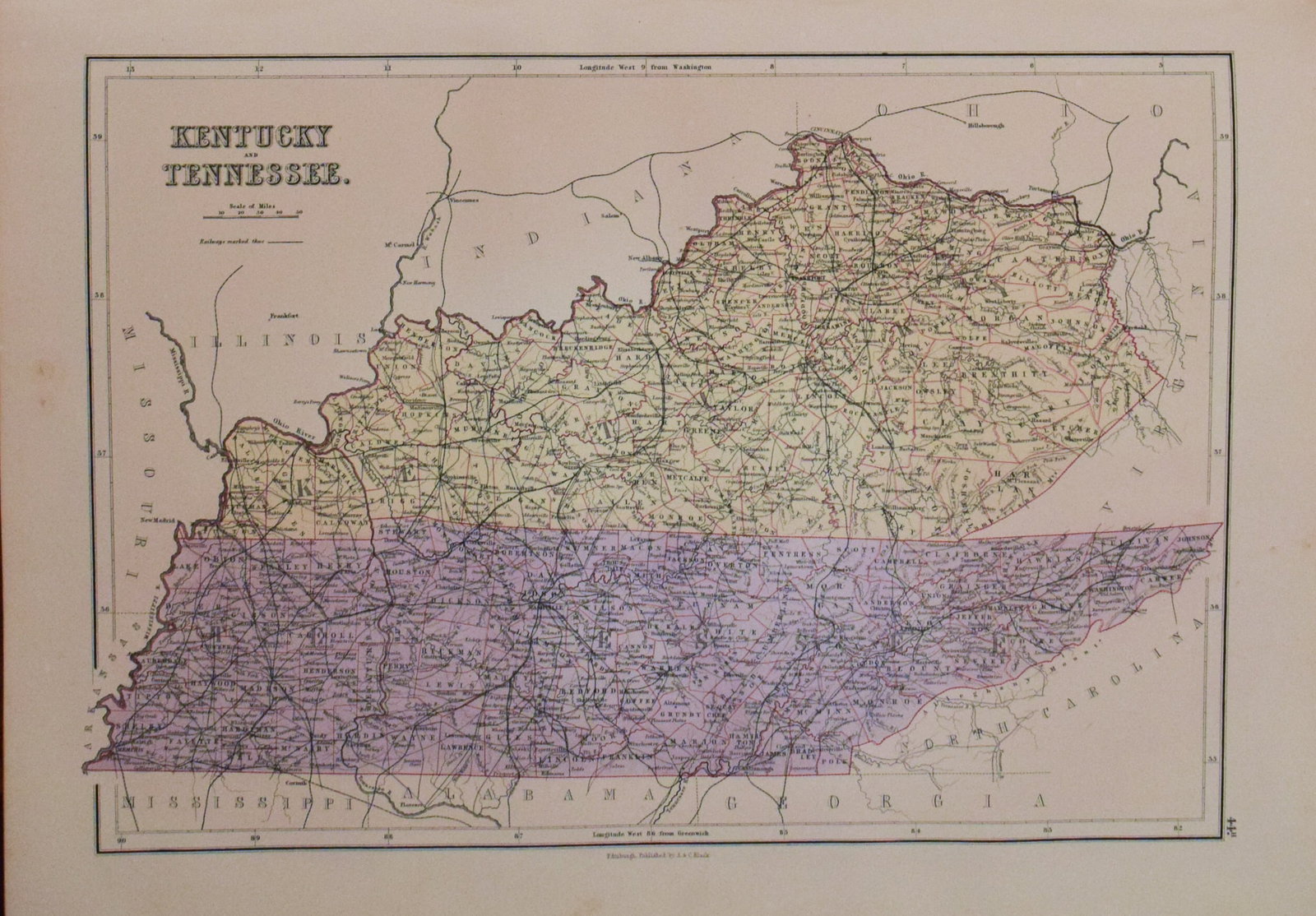 1892 Black Map of US Midwest to Tennessee and Arkansas on Four Sheets - 4