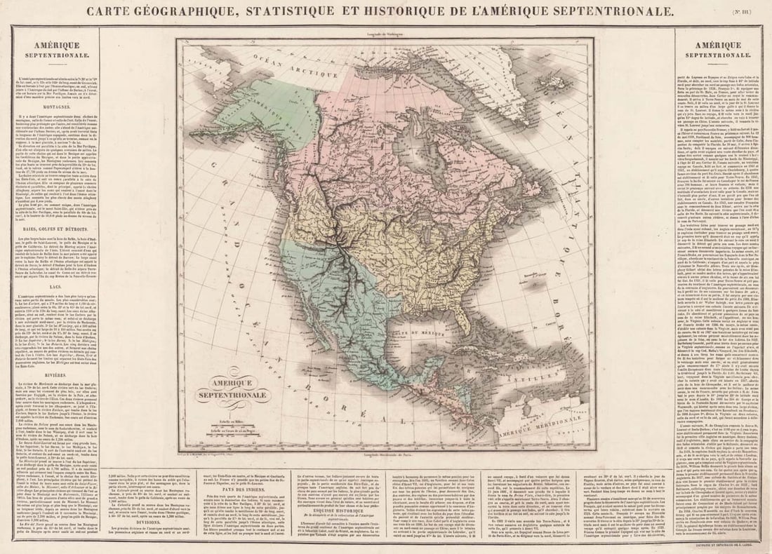 Carte Geographique, Statistique Et Historique De L'amerique Septentrionale: Publication Date:1825 Title:Carte Geographique, Statistique Et Historique De L'amerique Septentrionale,li>Cartographer:Buchon Publisher:Detailed map surrounded by French text on double folio sheet bac