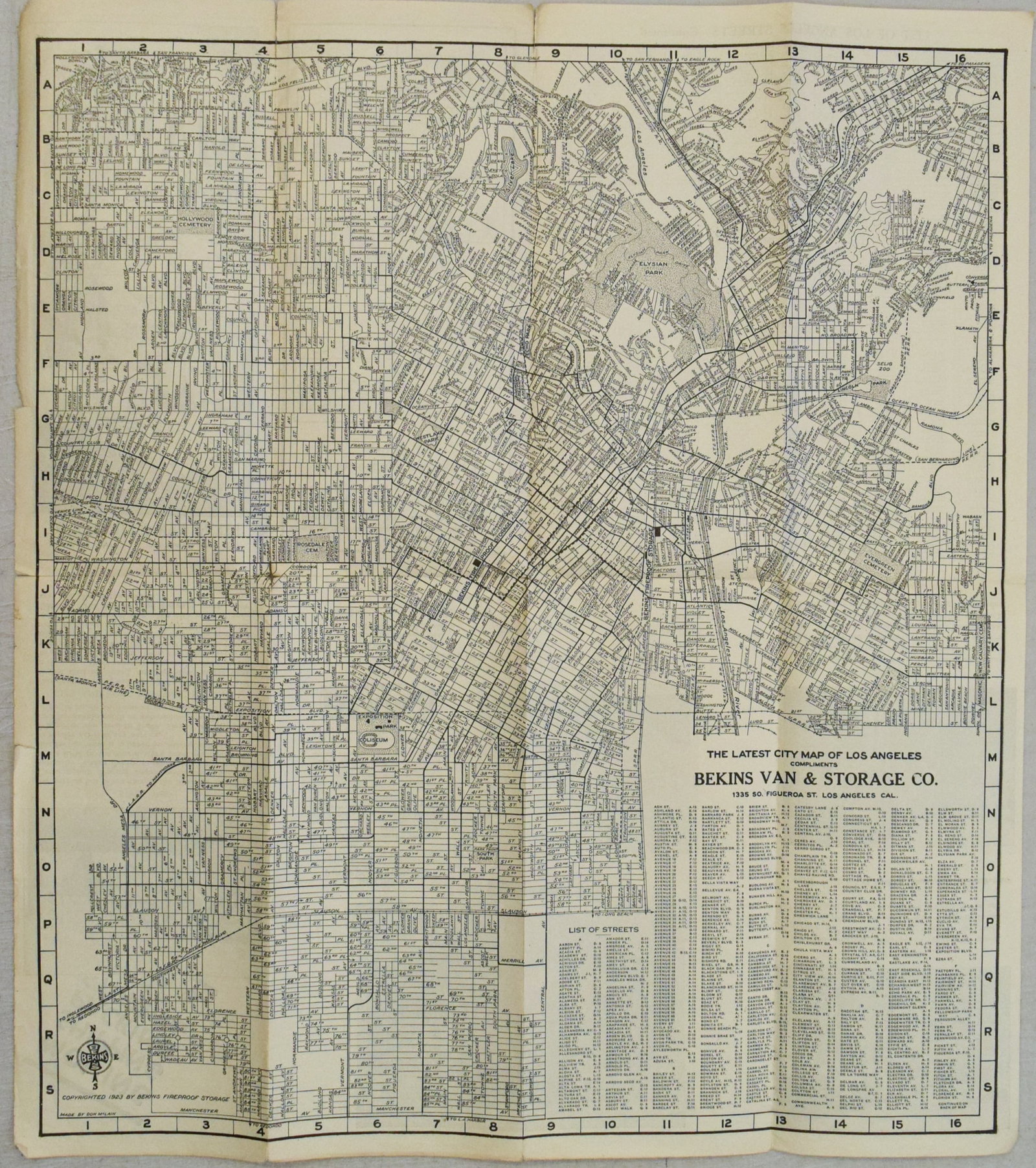 1923 McClain Map of Los Angeles -- Map of Los Angeles: Title:1923 McClain Map of Los Angeles -- Map of Los Angeles,li>Cartographer:D McClain Year/Place:1923, Los Angeles Map Dimension (in.):17 X 15.3 in. Description:This is an excellent folding map of
