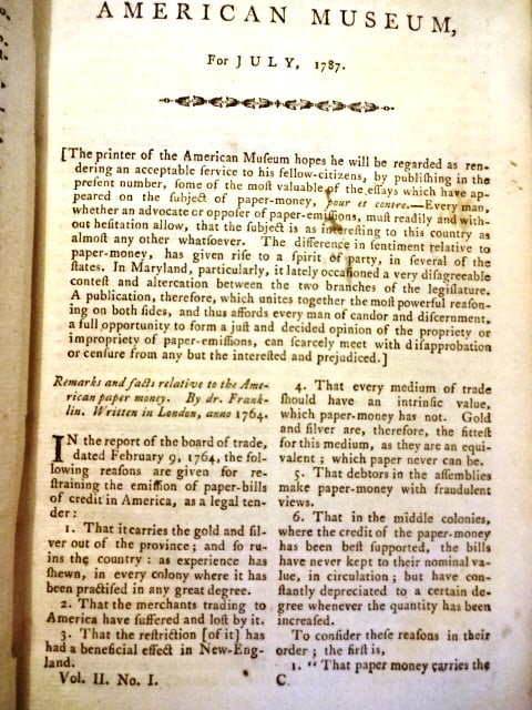 1787 American Museum Paper Money Frankloin - 4