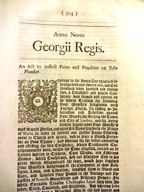 1723 English Acts Treason Atterbury Plot - 2