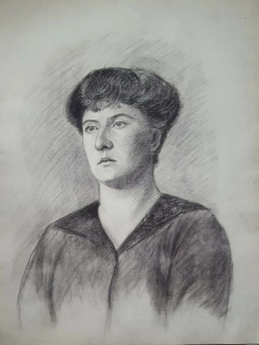 Antique Charcoal Original Drawing Woman Portrait c. 1910 (1 of 8)