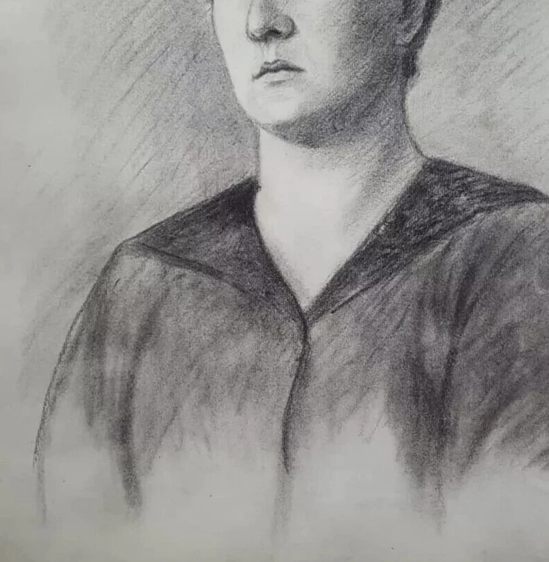 Antique Charcoal Original Drawing Woman Portrait c. 1910 - 5