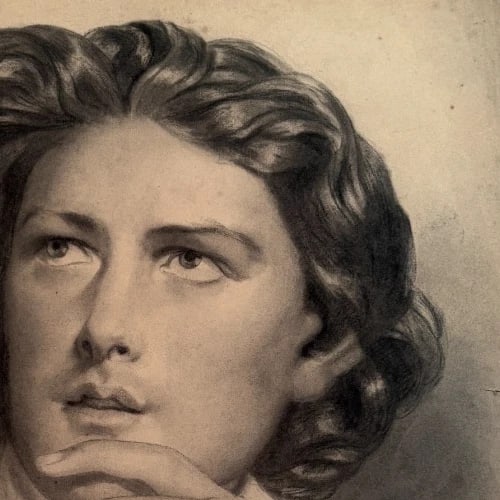 19th century Man Portrait Charcoal Drawing Antique Original - 3