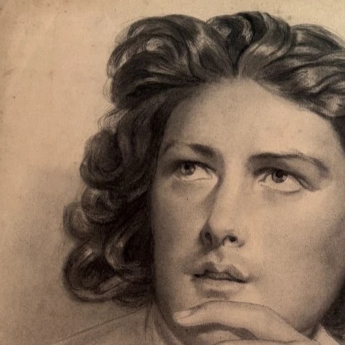 19th century Man Portrait Charcoal Drawing Antique Original - 4