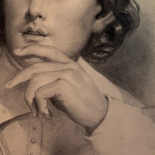 19th century Man Portrait Charcoal Drawing Antique Original - 5