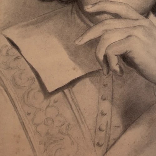 19th century Man Portrait Charcoal Drawing Antique Original - 6