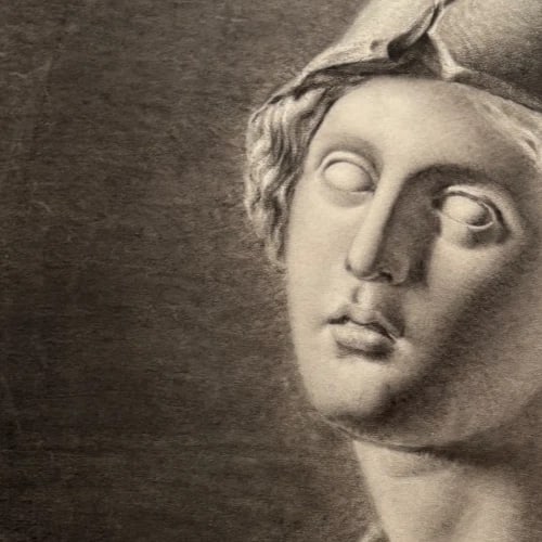 19th century Portrait Woman Mask Sculpture Antique Original Drawing - 3