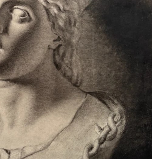 19th century Portrait Woman Mask Sculpture Antique Original Drawing - 4