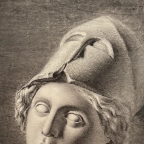 19th century Portrait Woman Mask Sculpture Antique Original Drawing - 5