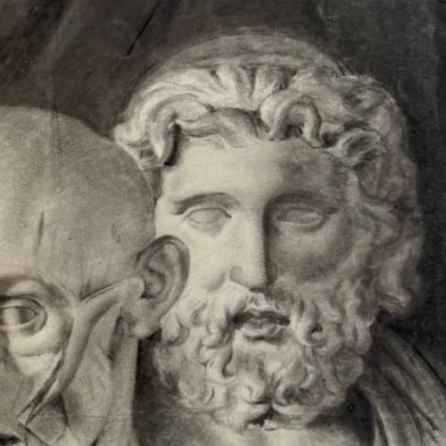 19th century Portrait Men Sculpture Antique Original Drawing - 3