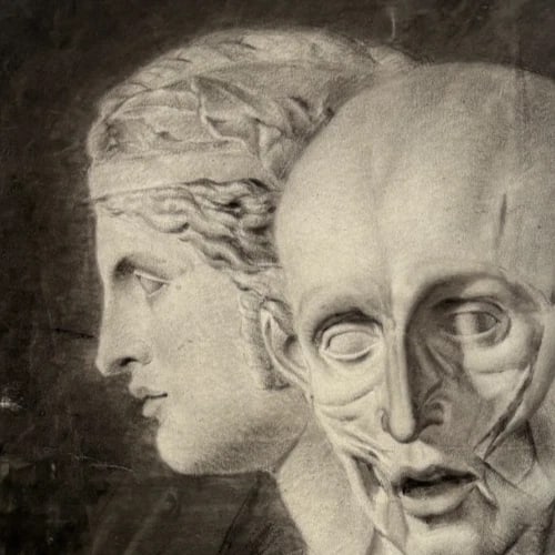 19th century Portrait Men Sculpture Antique Original Drawing - 4