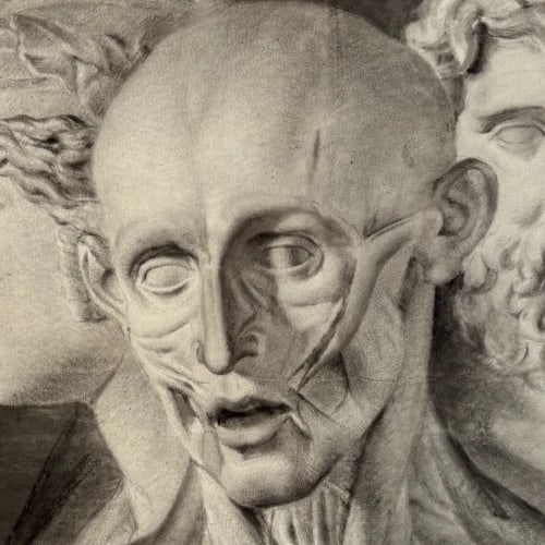 19th century Portrait Men Sculpture Antique Original Drawing - 5
