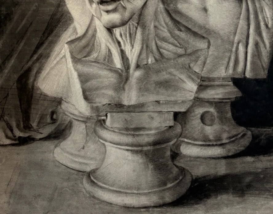 19th century Portrait Men Sculpture Antique Original Drawing - 6