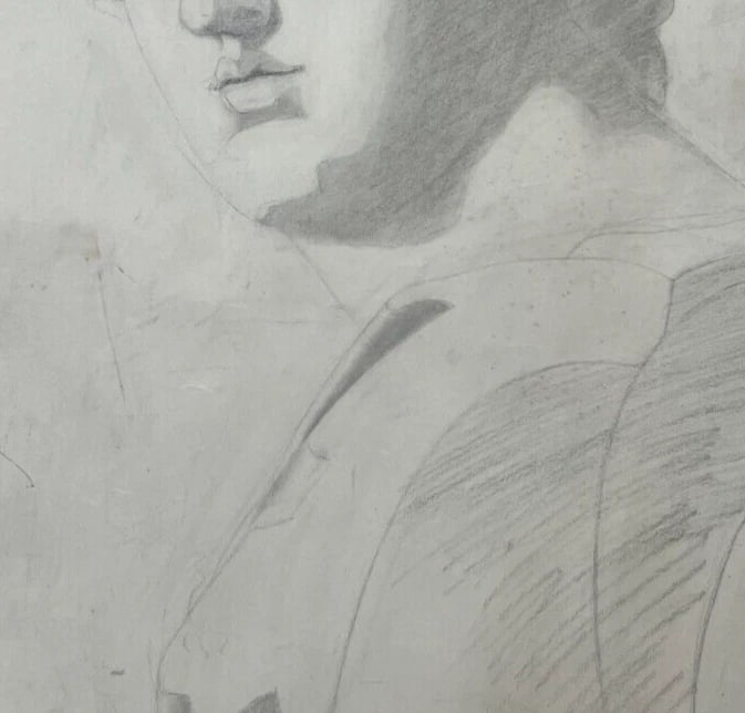 Antique Original Drawing Man, Portrait, Sculpture, Profil - 5