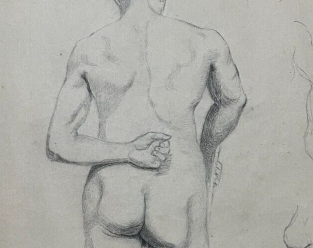 Antique Original Drawing Man, Portrait, Academic, Figure, Stick - 4