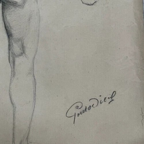 Antique Original Drawing Man, Portrait, Academic, Figure, Stick - 7