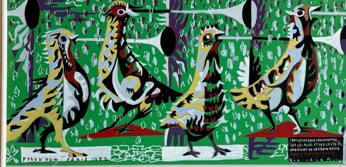 Birds Music Cubist Expressionism Modern Drawing Vintage Original Signed 1952: Title: Birds Music Cubist Expressionism Modern Drawing Vintage Original Signed 1952 Description: Gouache on paper 24 x 43 cm / 9.44 x 16.92 inches laminated on paper We accept payment via Paypal, cred