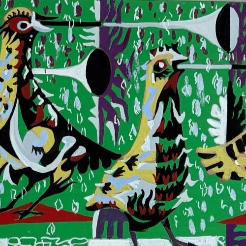 Birds Music Cubist Expressionism Modern Drawing Vintage Original Signed 1952 - 4