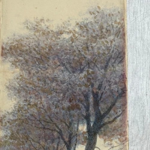 People Landscape Cherries Trees Antique Original Drawing Signed - 4