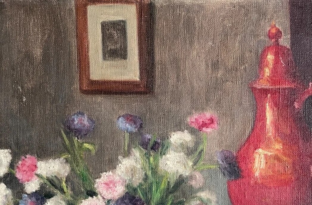 Antique Painting Original Floral, Flowers, Roses, Still Life, Drinks - 6