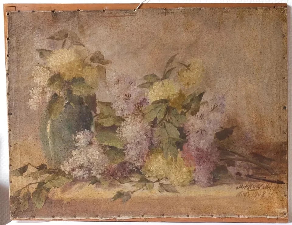 Antique Oil Painting Original signed Jakub Obrovsky, Still Life, Bouquet Flowers - 8