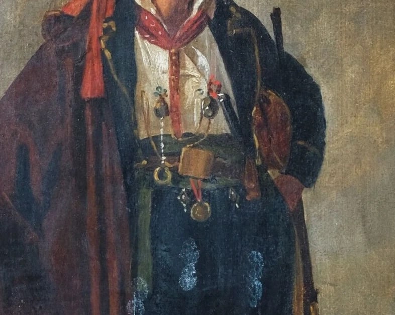 18th century Old Art Roman Brigand Portrait Antique Original Painting - 4