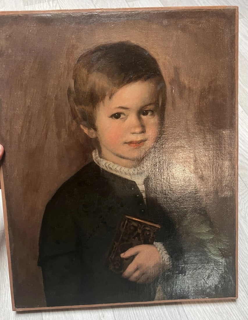 Antique Original Painting 19th century, Portrait, Child, Boy, Religion - 2