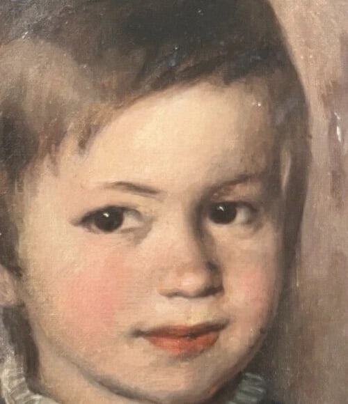 Antique Original Painting 19th century, Portrait, Child, Boy, Religion - 3