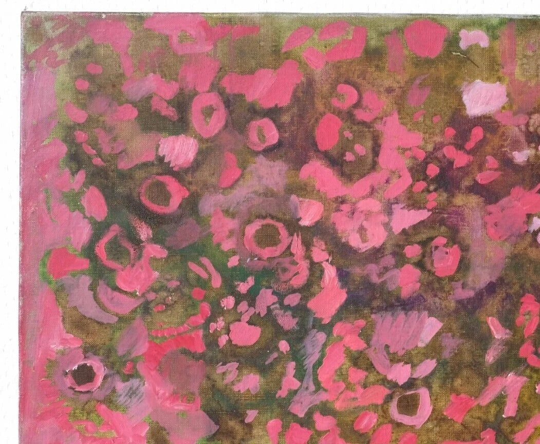 Antique Original Painting Pink Abstraction 1973 Organismes Microscopique - 3