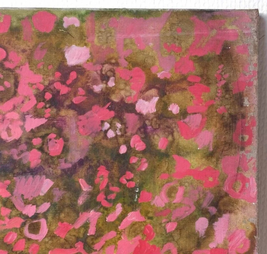 Antique Original Painting Pink Abstraction 1973 Organismes Microscopique - 4