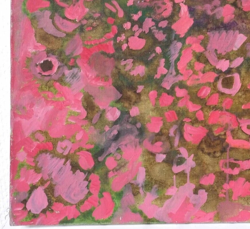Antique Original Painting Pink Abstraction 1973 Organismes Microscopique - 5