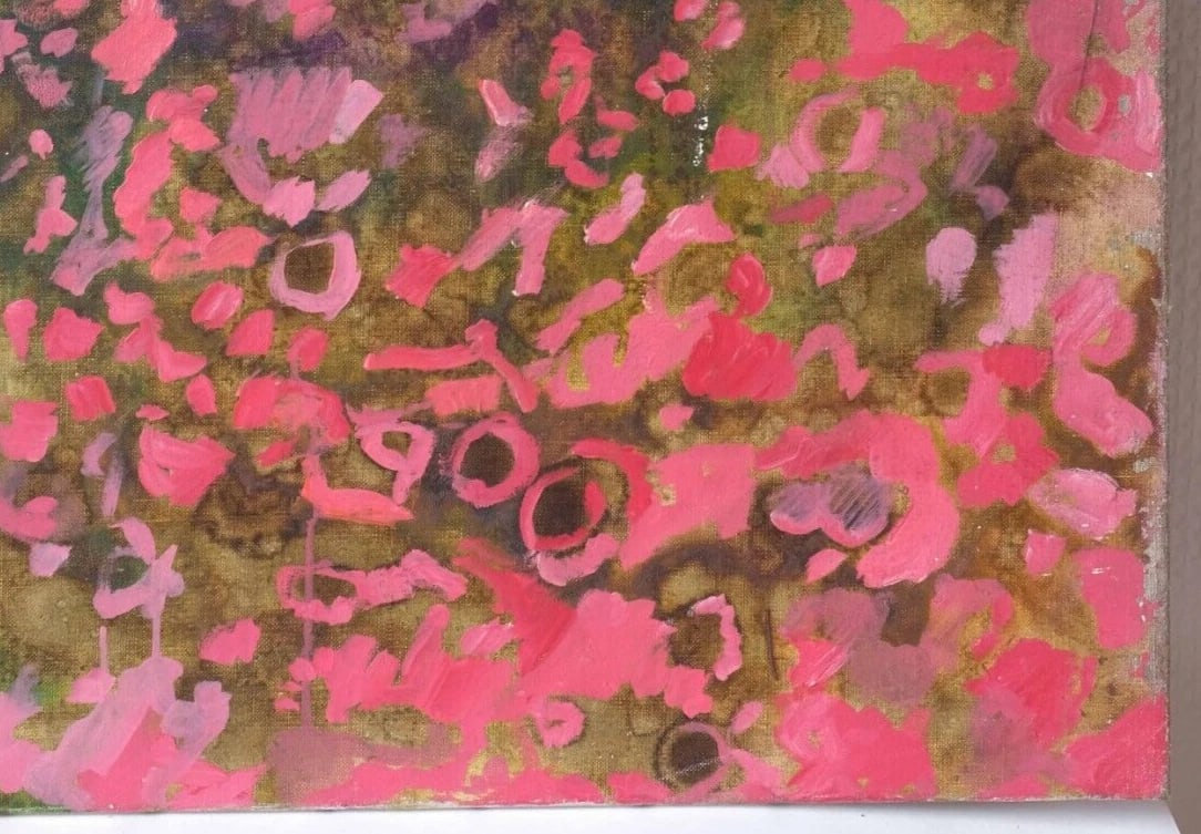 Antique Original Painting Pink Abstraction 1973 Organismes Microscopique - 6