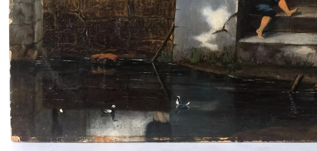 Antique Old Original Orientalist Painting Turkish Bath Scene with People - 6