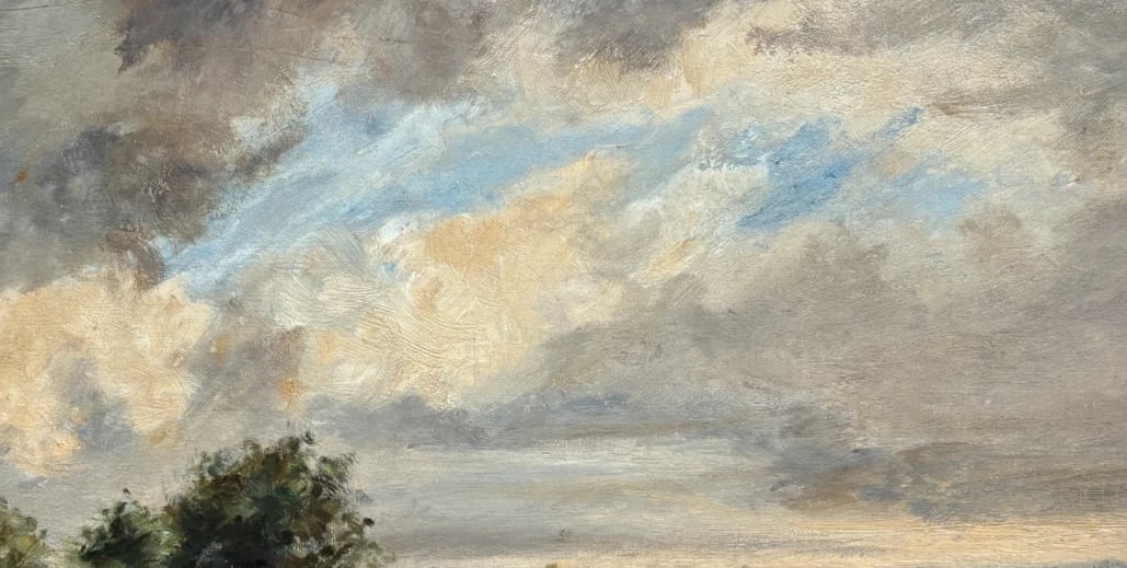 Antique Original 19th century Painting Landscape, Figure Barbizon, Fields - 6