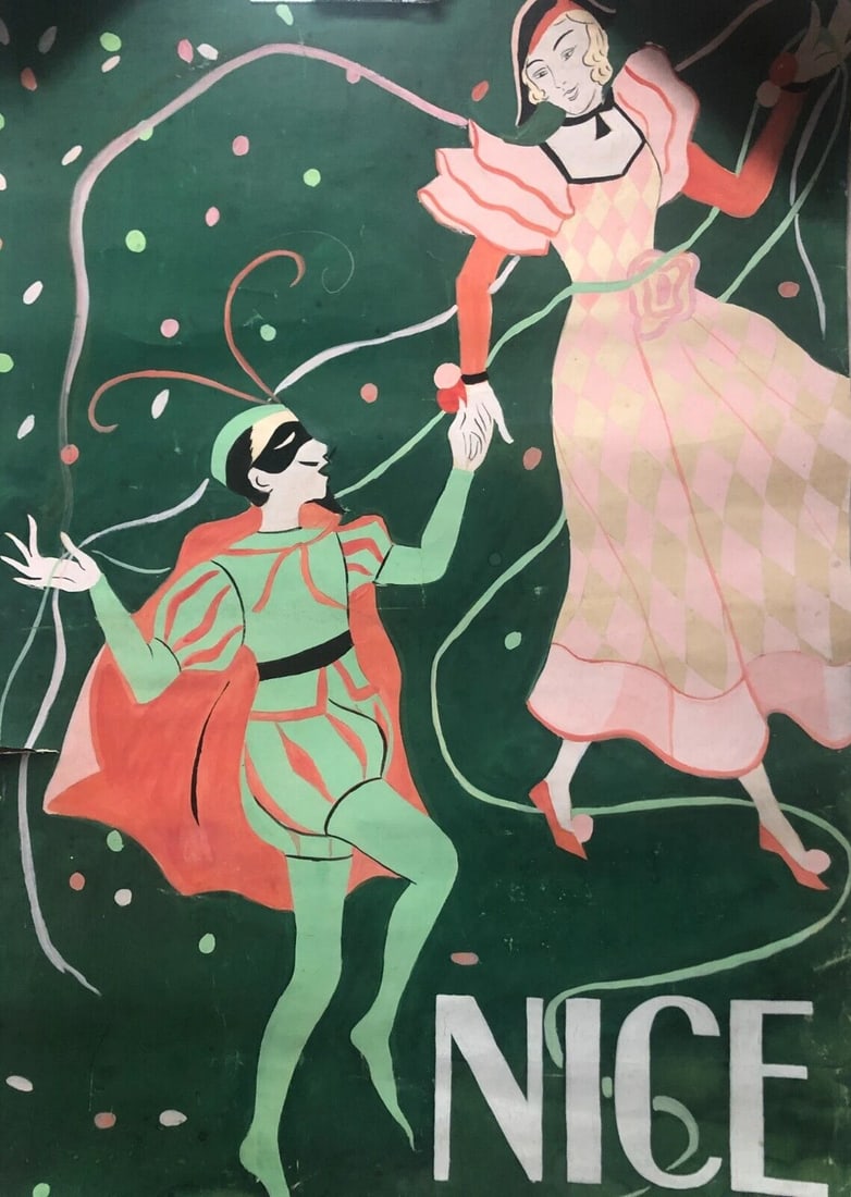 Vintage Gouache Antique Drawing Poster Project Carnaval de Nice, Festival: Title: Vintage Gouache Antique Drawing Poster Project Carnaval de Nice, Festival Description: 104 x 70 cm folds, small cuts We accept payment via Paypal, credit or debit card, UK and euro bank transfe