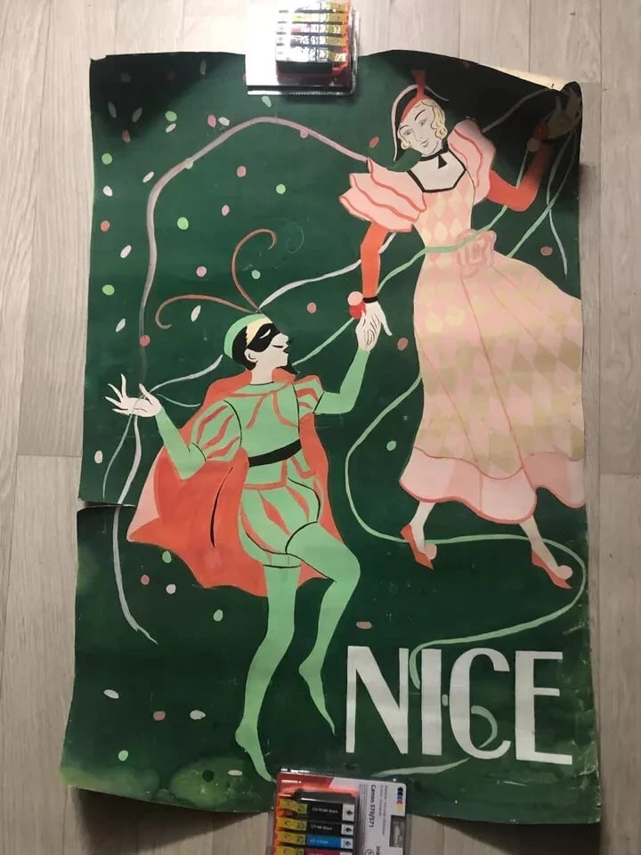 Vintage Gouache Antique Drawing Poster Project Carnaval de Nice, Festival - 2