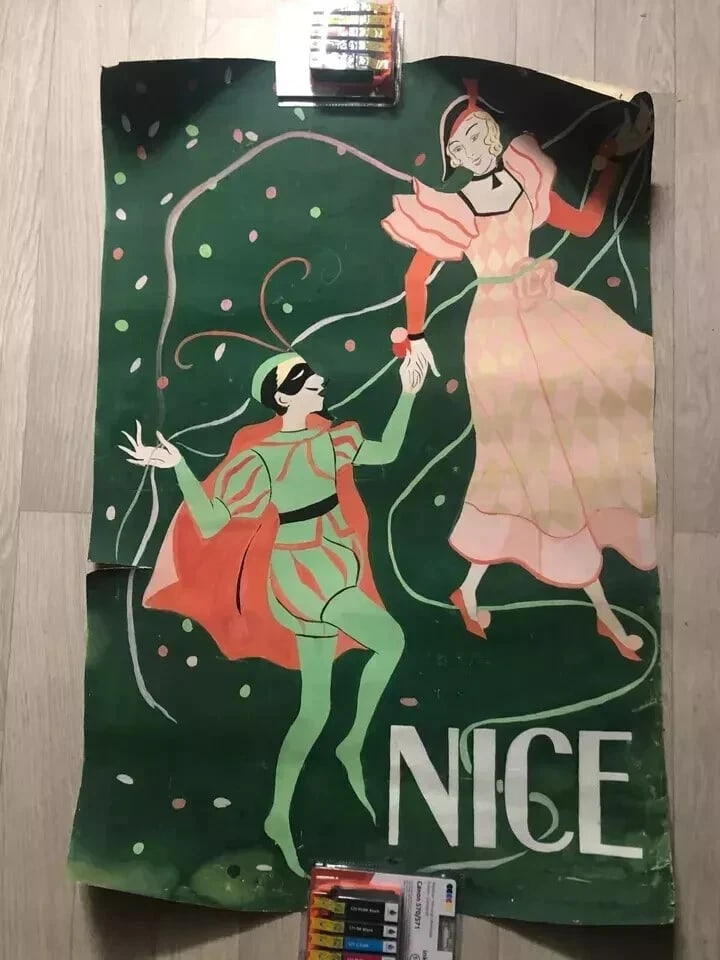 Vintage Gouache Antique Drawing Poster Project Carnaval de Nice, Festival - 8