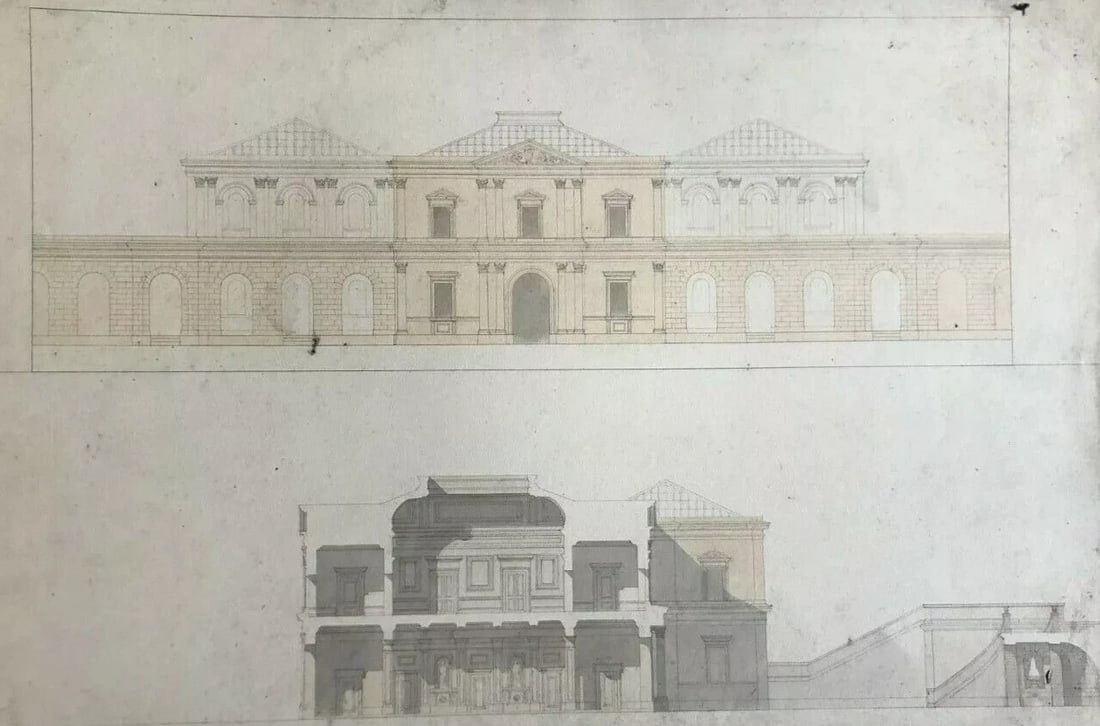 Building, Architecture and Plans - Drawing Antique c. 1848 (1 of 8)