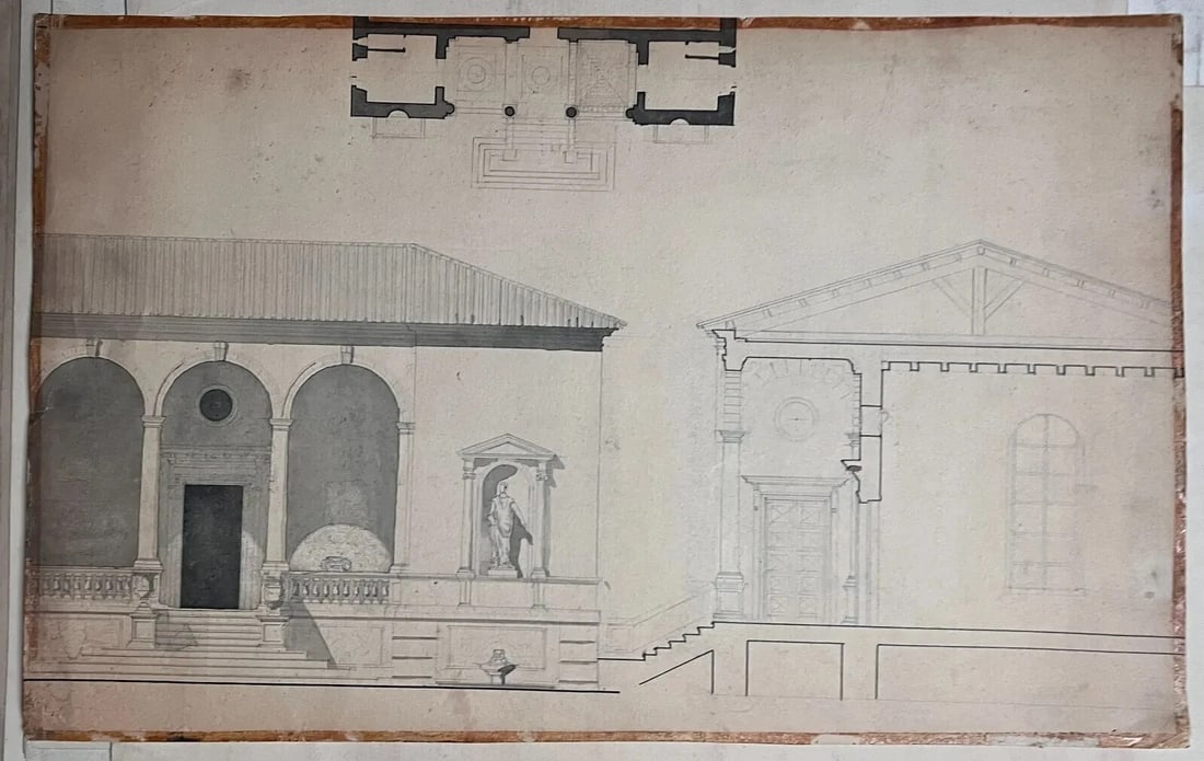 Antique Architecture Drawing Building, Architecture, Plans, Sculpture c. 1848 - 5