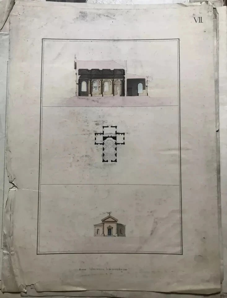 Antique Original Old Architecture 19th century Drawing Buildings and Plans - 8