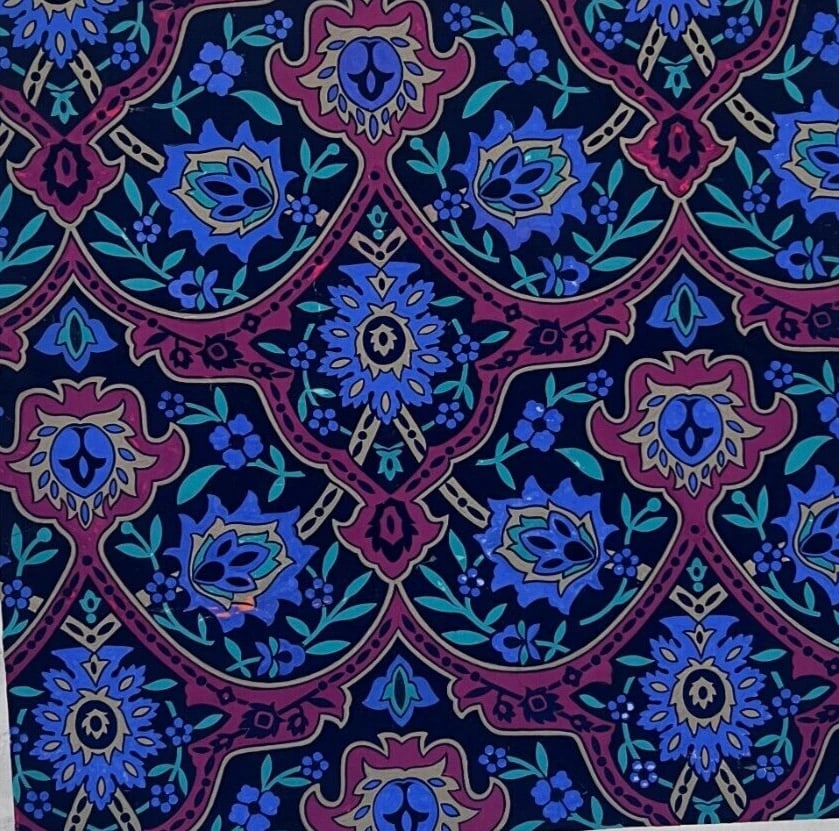 Antique Drawing Original Textile Drawing Purple Blue Flowers Fabric Floral (1 of 8)