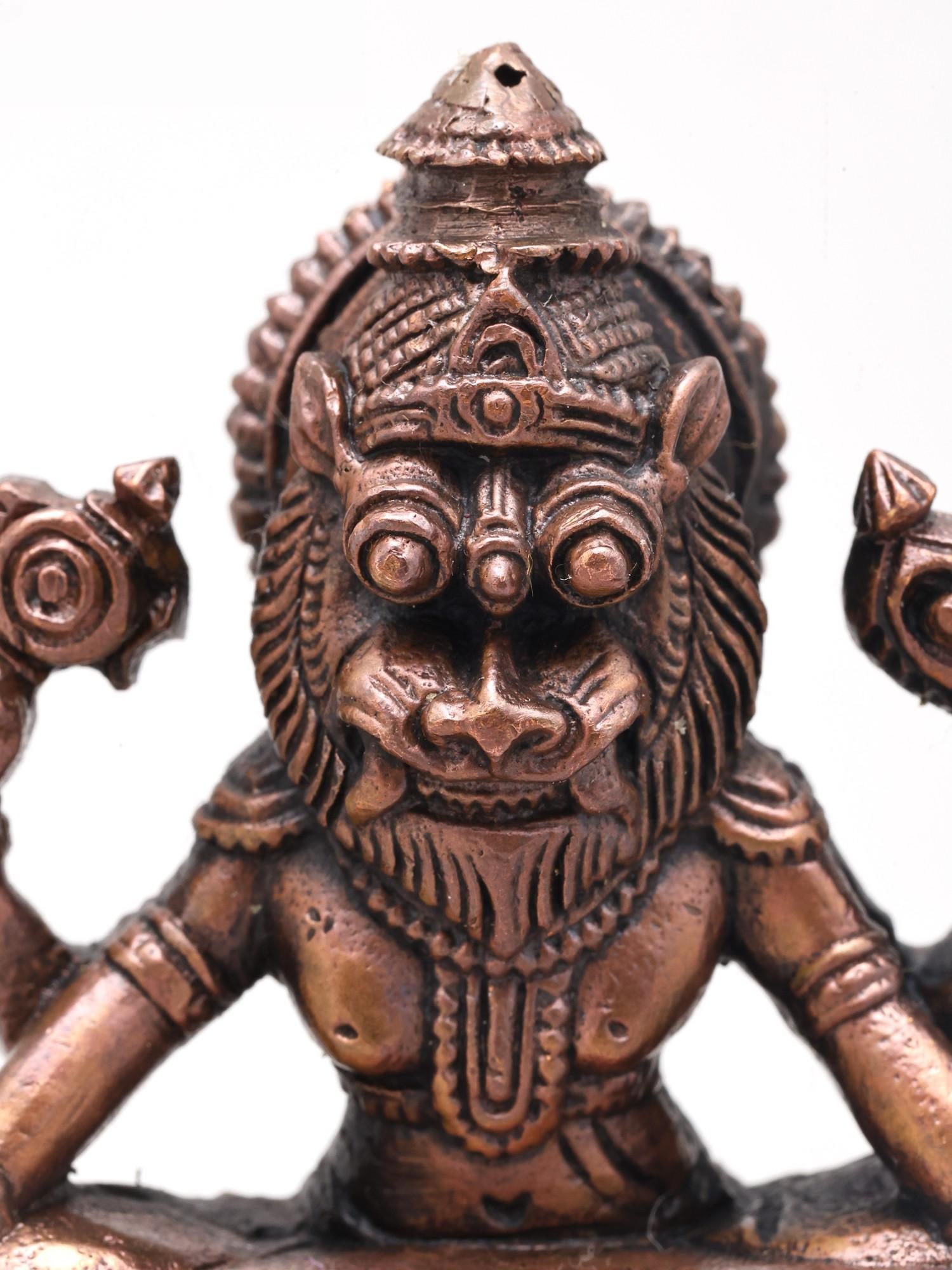 3" Yoga Narasimha with Four Arms | Copper Statue | Made in India - 2