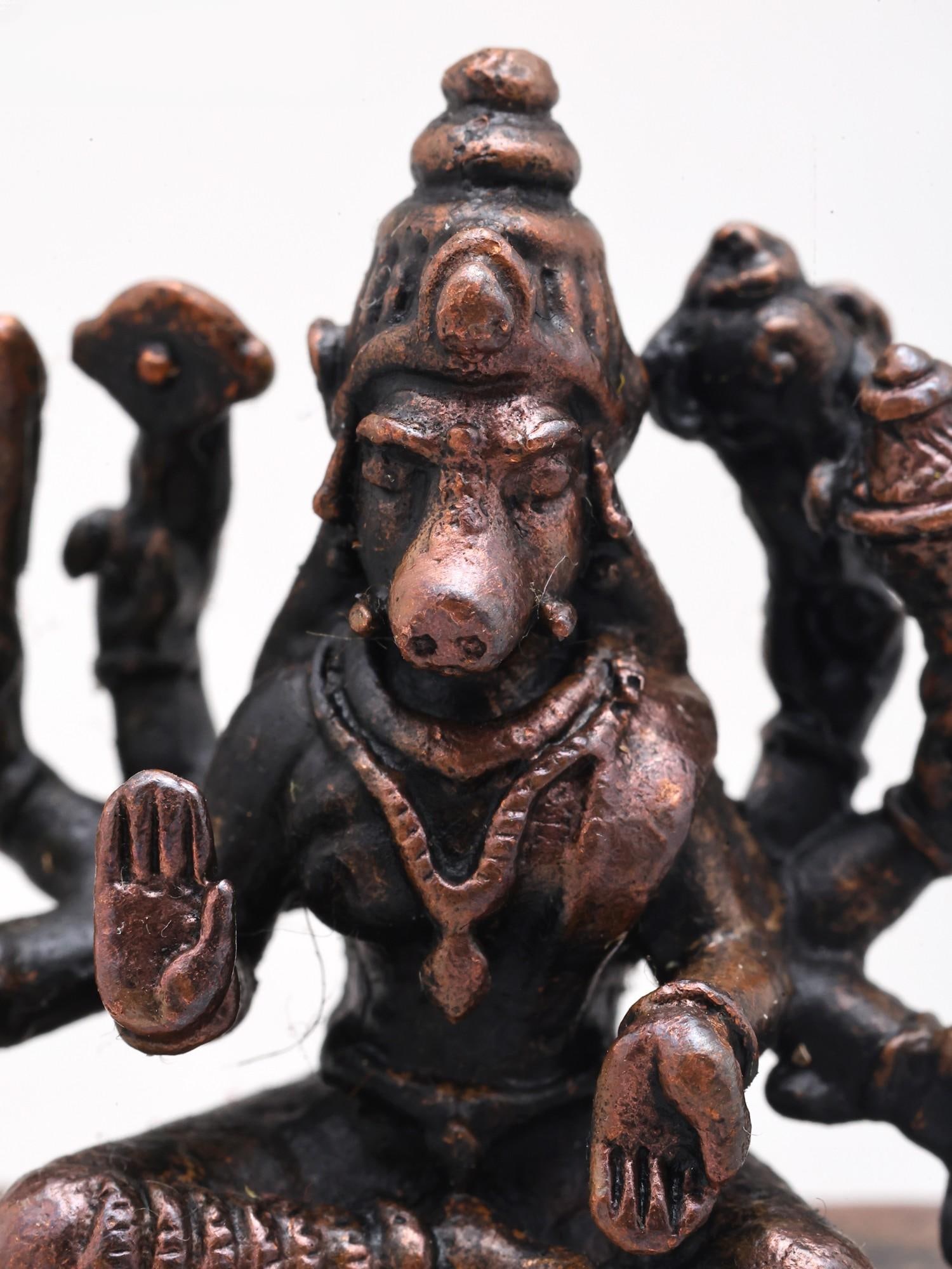 1" Small Eight Armed Goddess Varahi | Copper Statue - 2