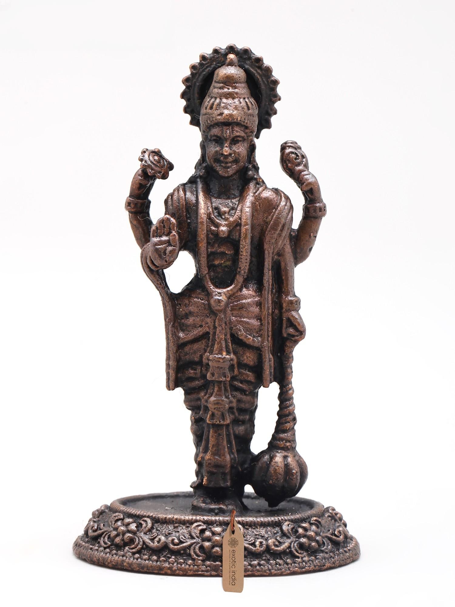 2" Small Standing Lord Vishnu in Blessing Gesture | Copper Statue: Description: 2" Small Standing Lord Vishnu in Blessing Gesture | Copper Statue