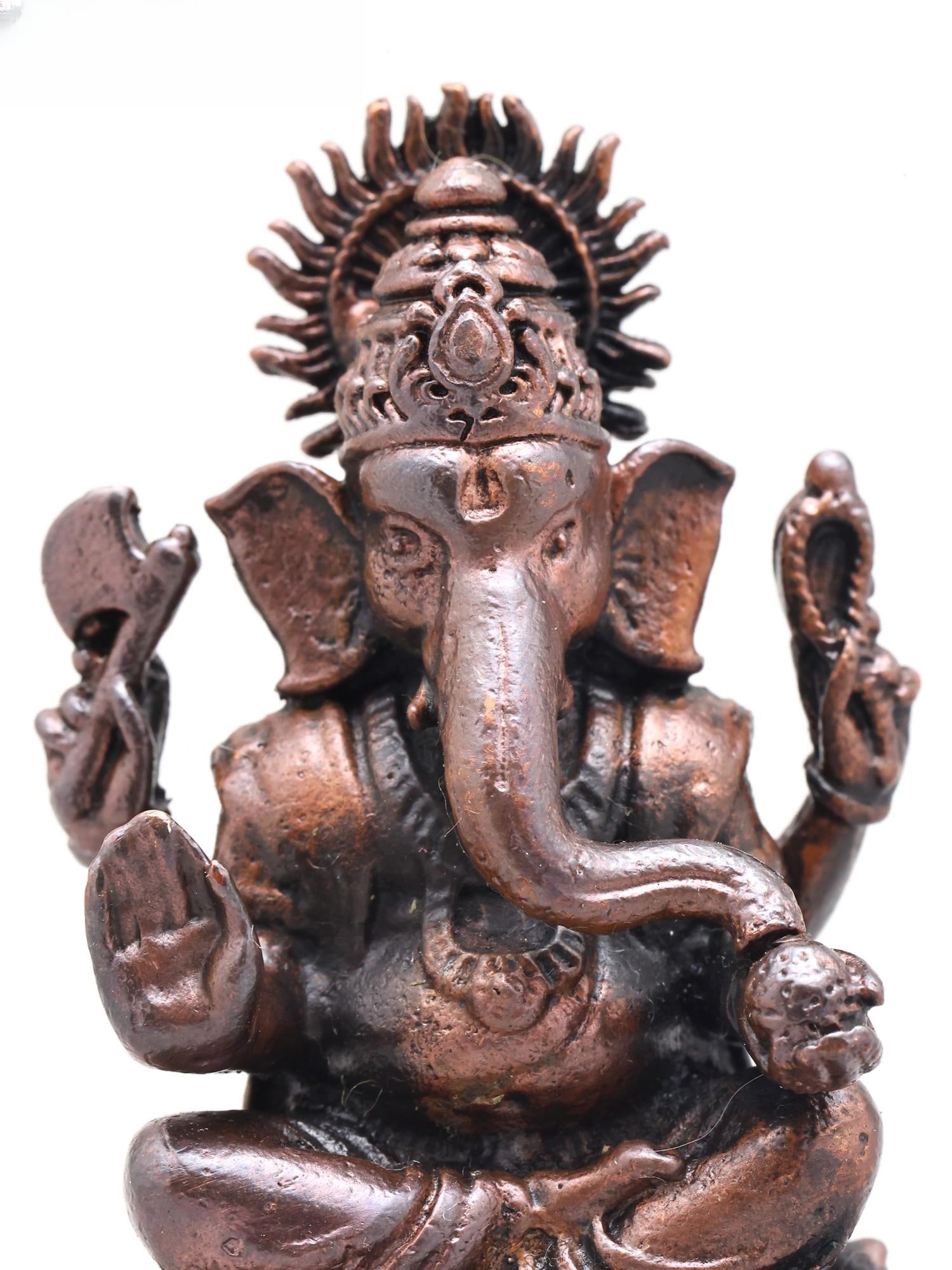 2" Small Chaturbhuja Lord Ganesha | Copper Statue - 2