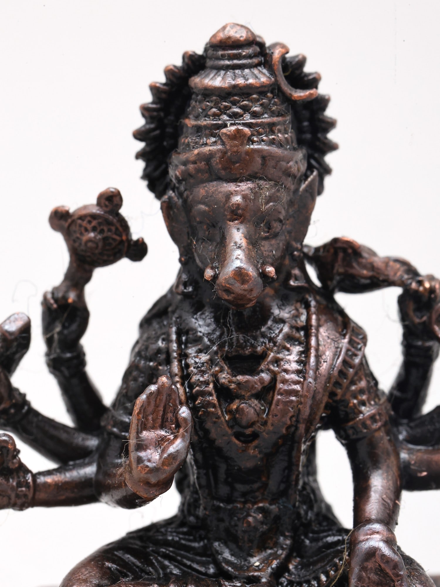 Small Eight Armed Blessing Goddess Varahi | Copper Statue - 2