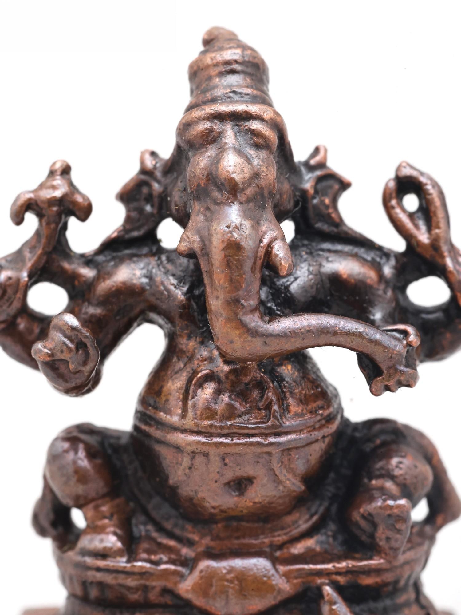 1" Small Four Armed Lord Ganesha | Copper Statue - 2